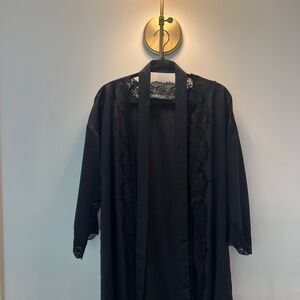 Ralph Lauren Black Satin Lace Robe